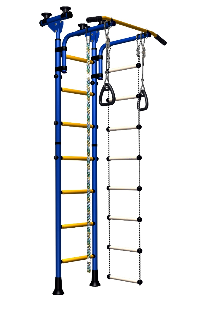 Indoor Sport Gym for Kids, model Olympian-2.04 with metal rungs covered with plastic- Jungle Gym with metal rungs