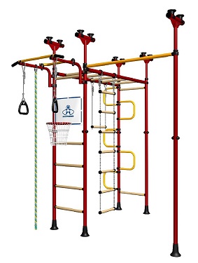 Indoor Sport Gym for Kids, model Saturn-5.04.php - Jungle Gym with wood rungs. Additional pull-up bar